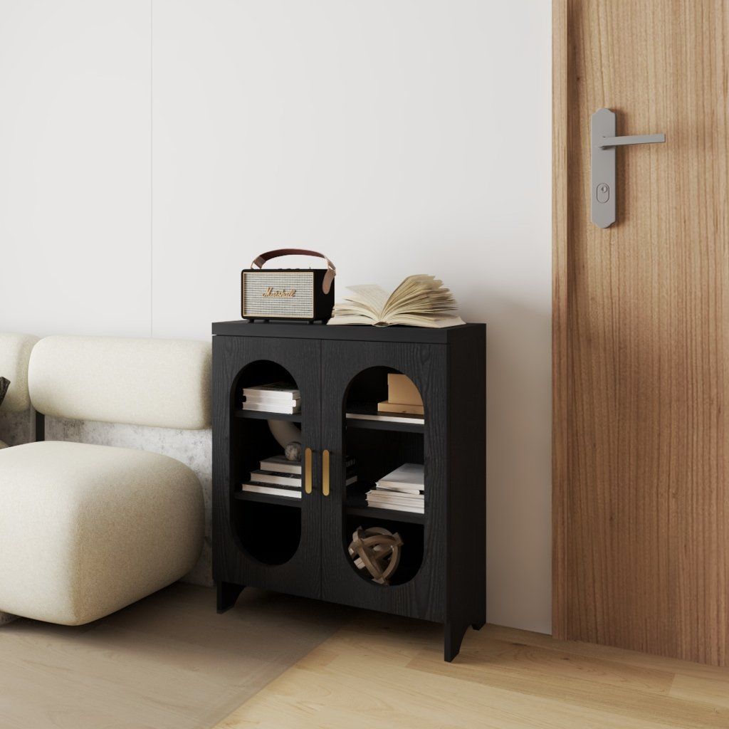 HAPPY FURNITURE , Tủ lưu trữ 2 cửa kính - CHEVY, TLT_047 , 70cm x 30cm x 82cm DxRxC