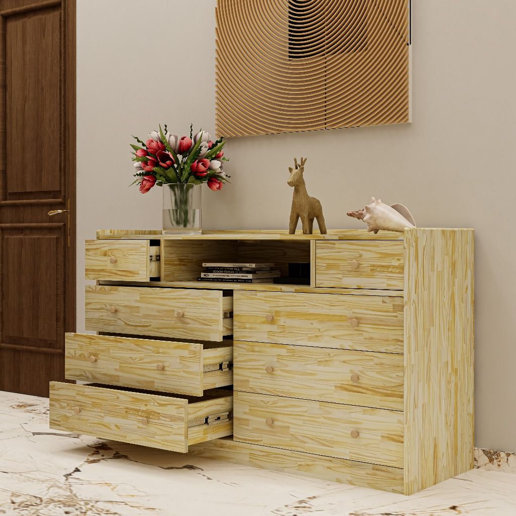 HAPPY FURNITURE , Gỗ tự nhiên , Tủ lưu trữ 8 ngăn kéo - GAMZE , THK_191 , 140cm x 45cm x 82cm