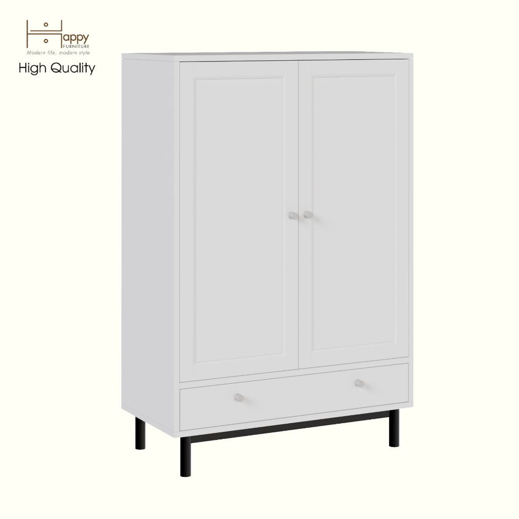 HAPPY FURNITURE , Kệ sách 3 tầng 2 cửa mở chân sắt - CATY , KSA_057, 80cm x 39cm x 120cm