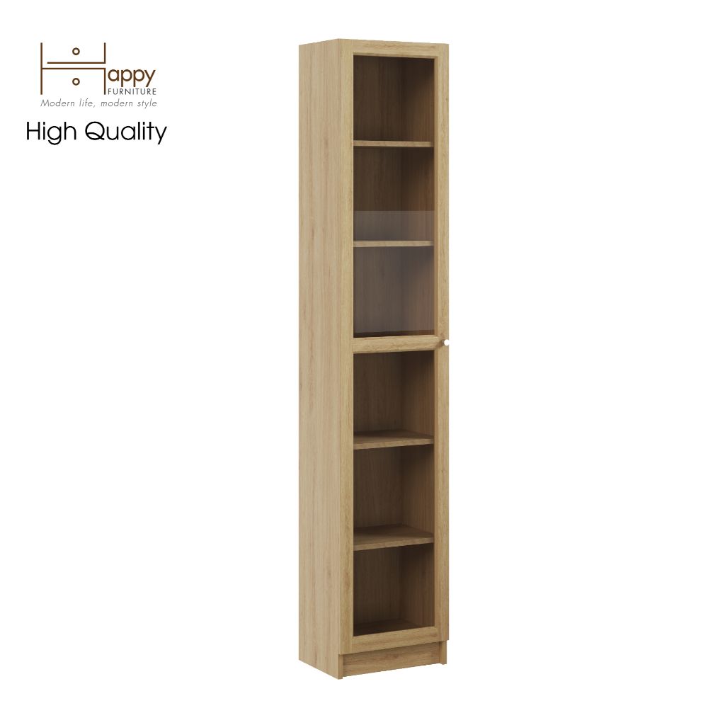 HAPPY FURNITURE , kệ sách 6 tầng cửa kính size nhỏ - CATY , KSA_011 , 40cm x 30cm x 202cm