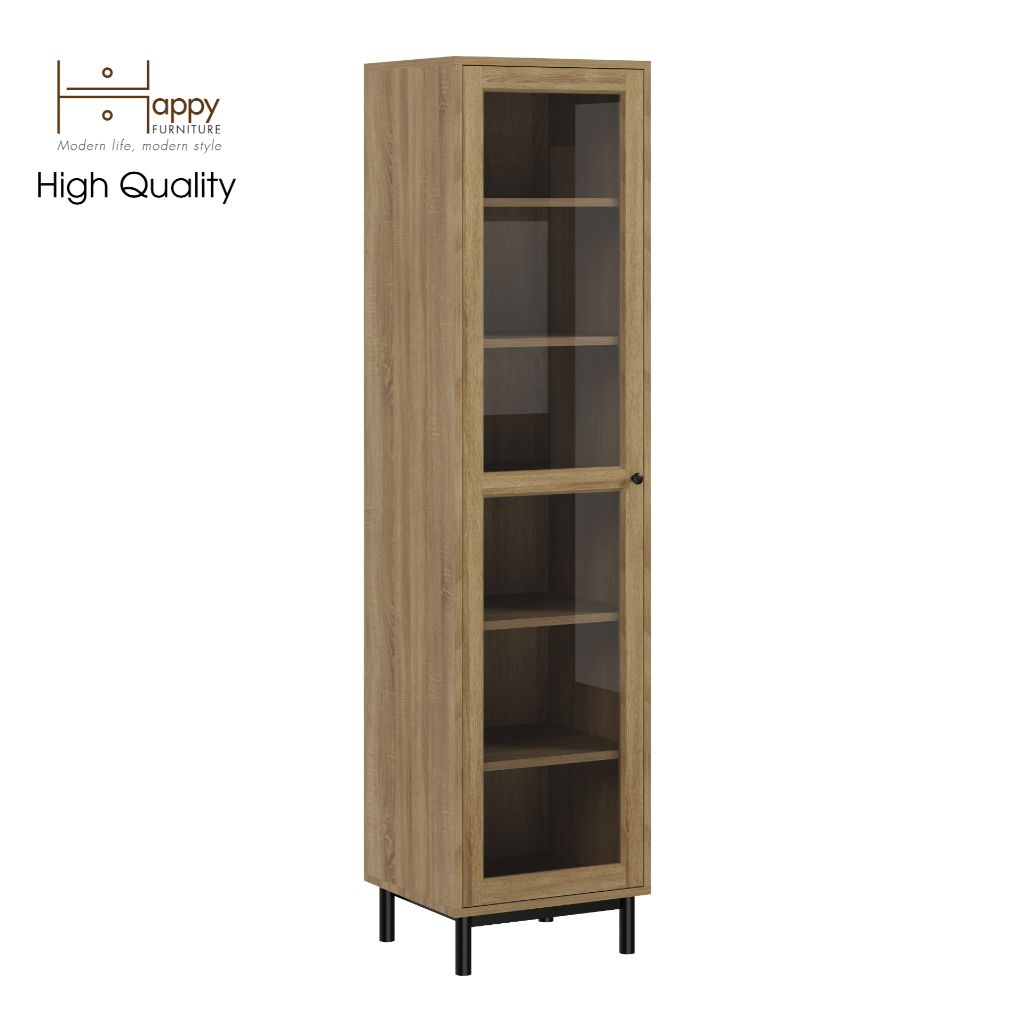 HAPPY FURNITURE , Kệ sách 6 tầng cửa kính size nhỏ chân sắt - CATY , KSA_018 , 45cm x 40cm x 180cm