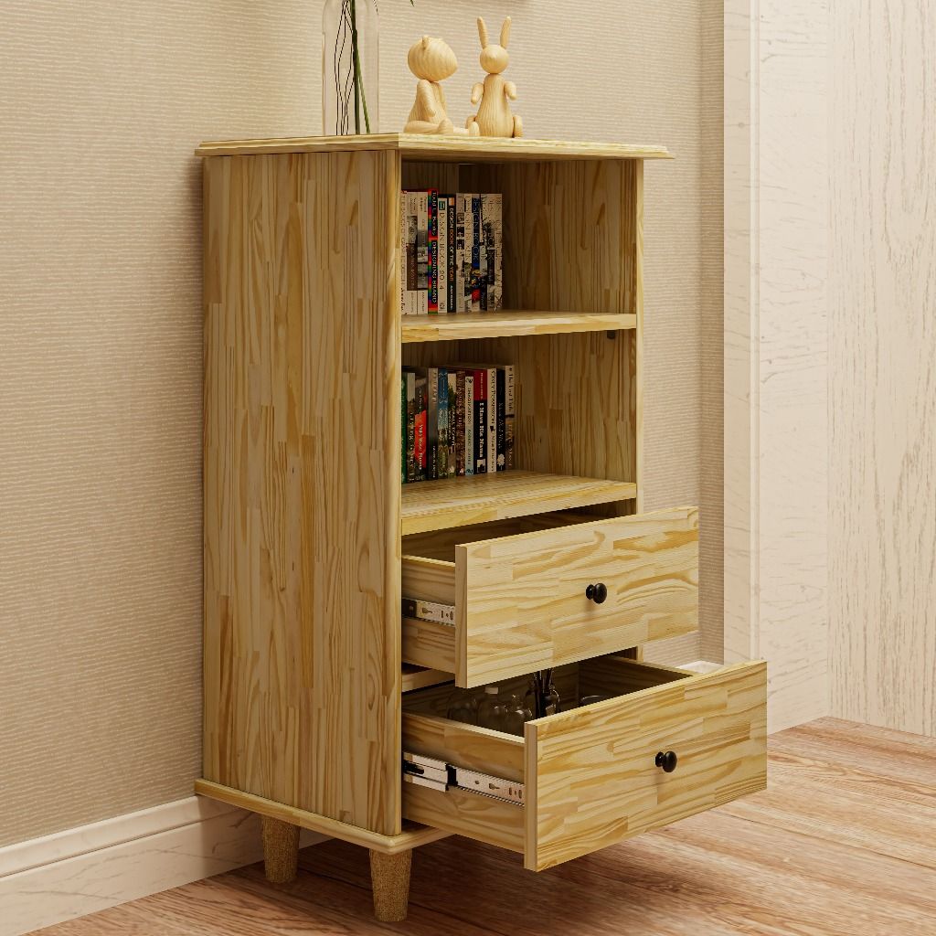 HAPPY FURNITURE , Gỗ tự nhiên , Tủ lưu trữ 2 ngăn kéo - FARAH , THK_182 , 50cm x 35cm x 90cm