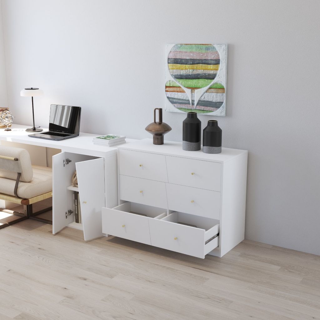 HAPPY FURNITURE , Tủ lưu trữ 6 ngăn kéo - DALEY ,THK_344 , 100cm x 45cm x 77cm DxRxC
