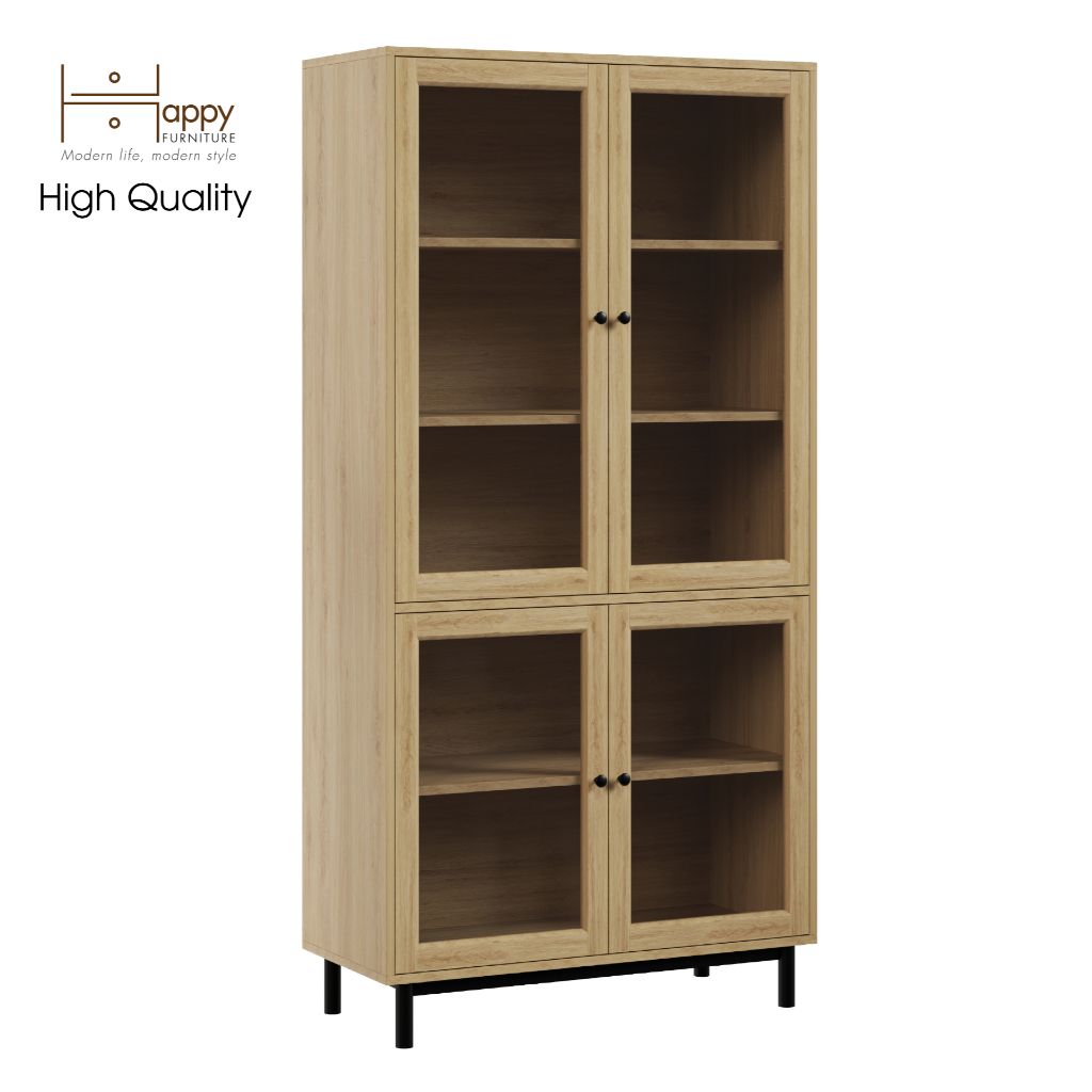 HAPPY FURNITURE , Kệ sách 5 tầng cửa kính chân sắt - CATY , KSA_020 , 90cm x 39cm x 180cm