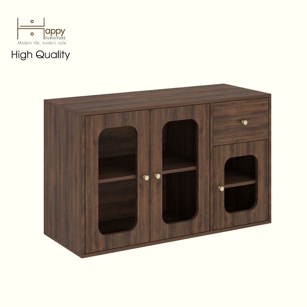 HAPPY FURNITURE , Tủ lưu trữ 1 ngăn kéo 3 cửa kính - NOAH , TLT_067 , 114cm x 45cm x 70cm DxRxC