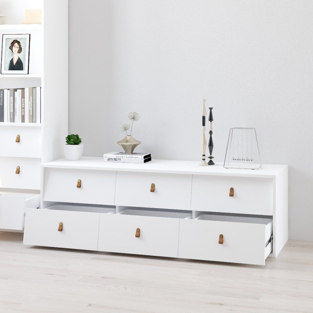 HAPPY FURNITURE , Tủ lưu trữ 6 ngăn kéo - CALYN , THK_315 , 150cm x 45cm x 47cm DxRxC