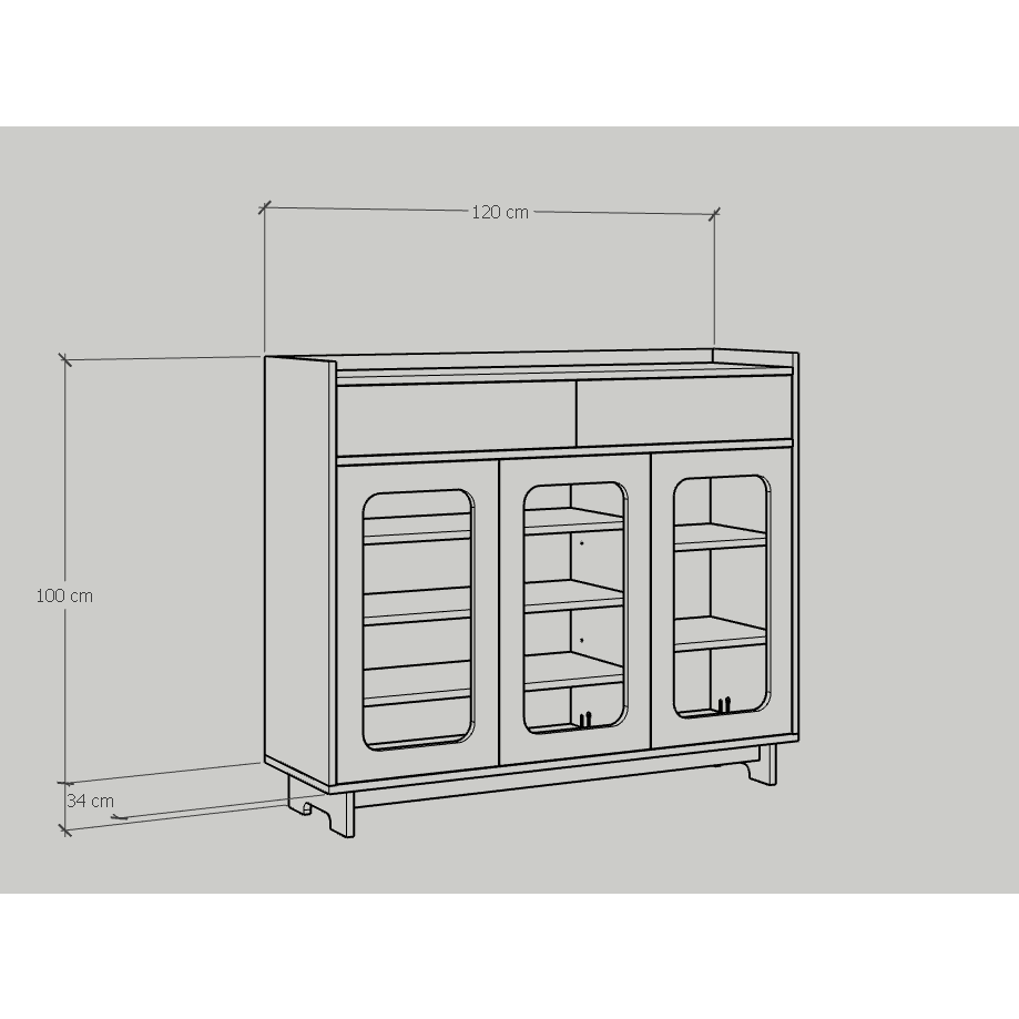 HAPPY FURNITURE , Tủ giày 3 cánh mây - MEYDAN , TCM_057 , 120cm x 34cm x 100cm