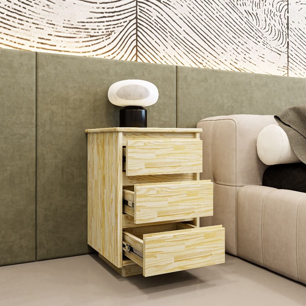 HAPPY FURNITURE , Gỗ tự nhiên , Táp đầu giường 3 ngăn kéo - GALI , THK_174 , 40cm x 40cm x 60cm