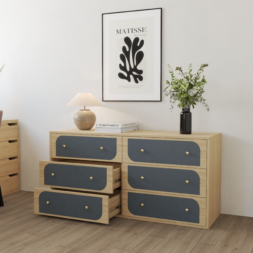 HAPPY FURNITURE , Tủ đựng đồ 6 ngăn kéo - BANA , THK_123 , 140cm x 45cm x 68cm