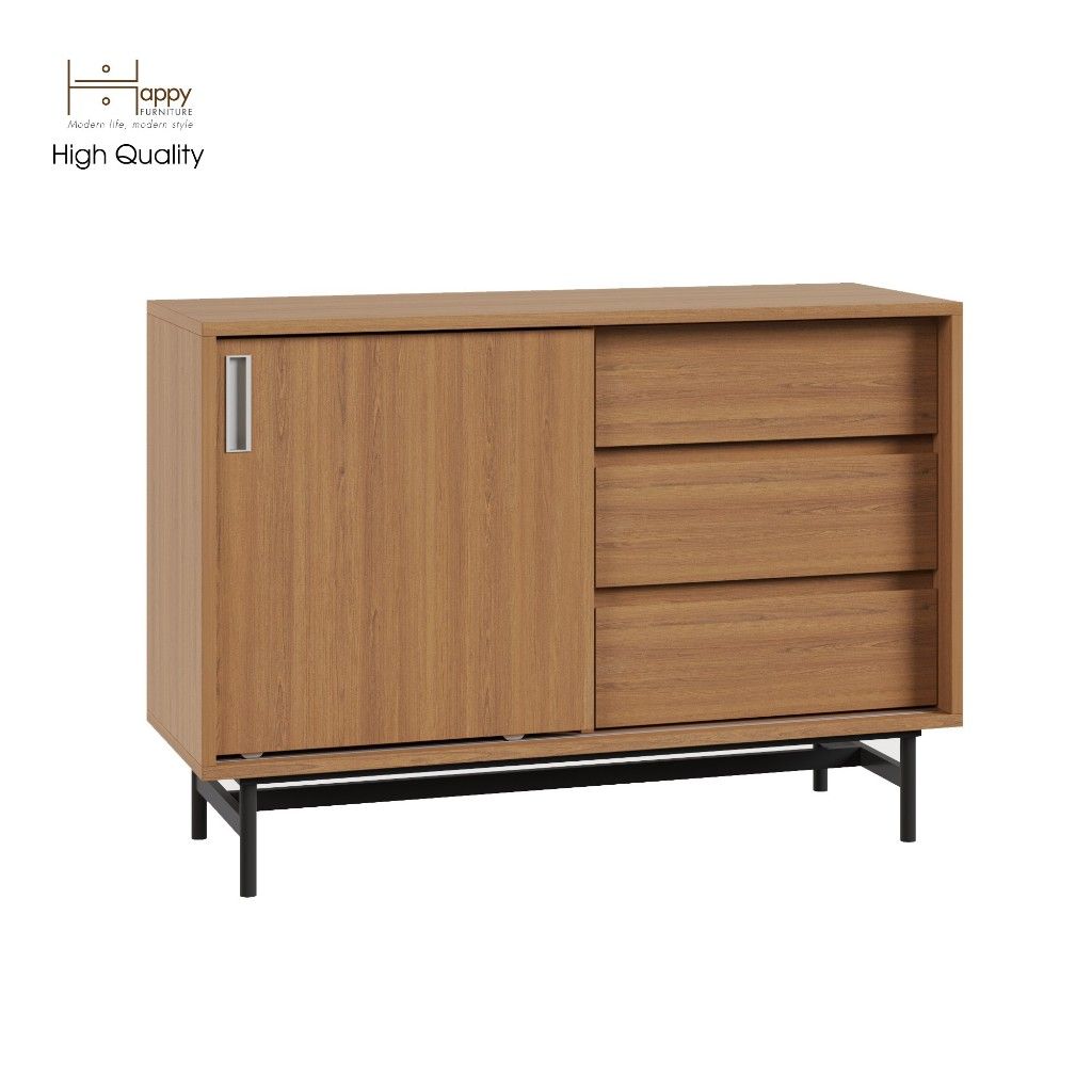 HAPPY FURNITURE , Tủ lưu trữ cánh lùa 3 ngăn kéo Chân sắt - LUCA , TCL_019, 100cm x 36cm x 70cm