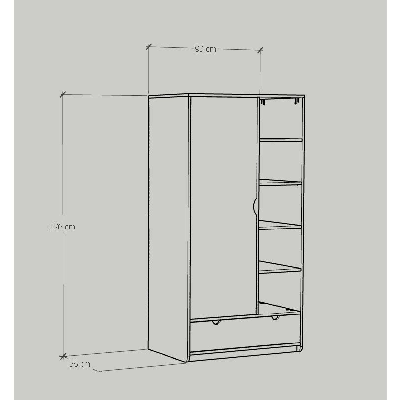 HAPPY FURNITURE , Tủ quần áo 1 cửa mở - CIRCLE , TCM_072 , 90cm x 56cm x 176cm