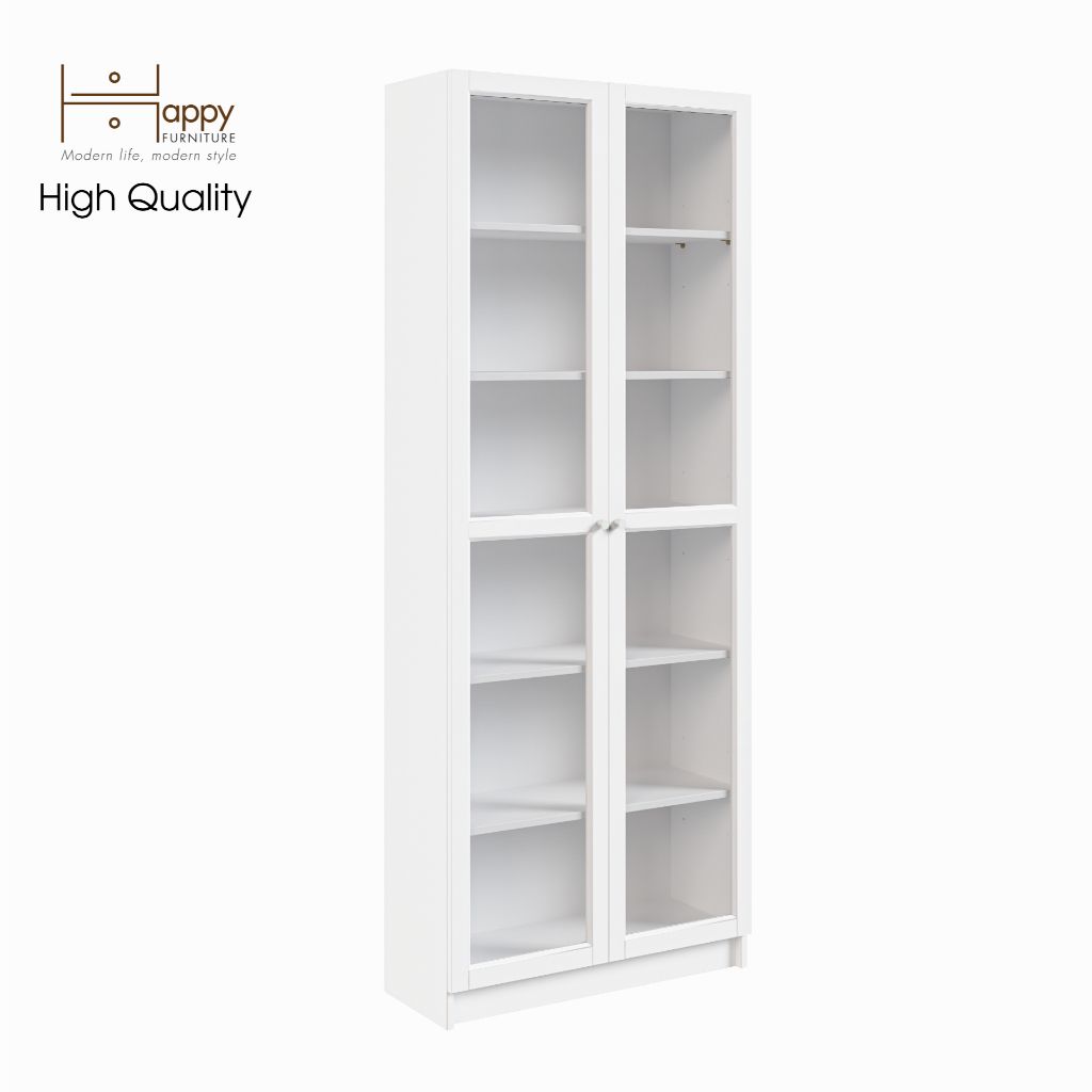 HAPPY FURNITURE , kệ sách 6 tầng cửa kính - CATY , KSA_010 , 80cm x 30cm x 202cm