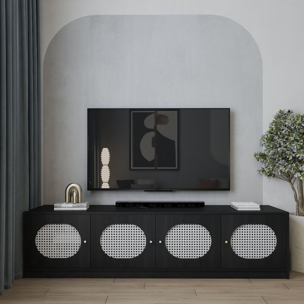 HAPPY FURNITURE , Kệ TV 4 cửa mở - MAY , KTV_095 , 200cm x 45cm x 50cm DxRxC
