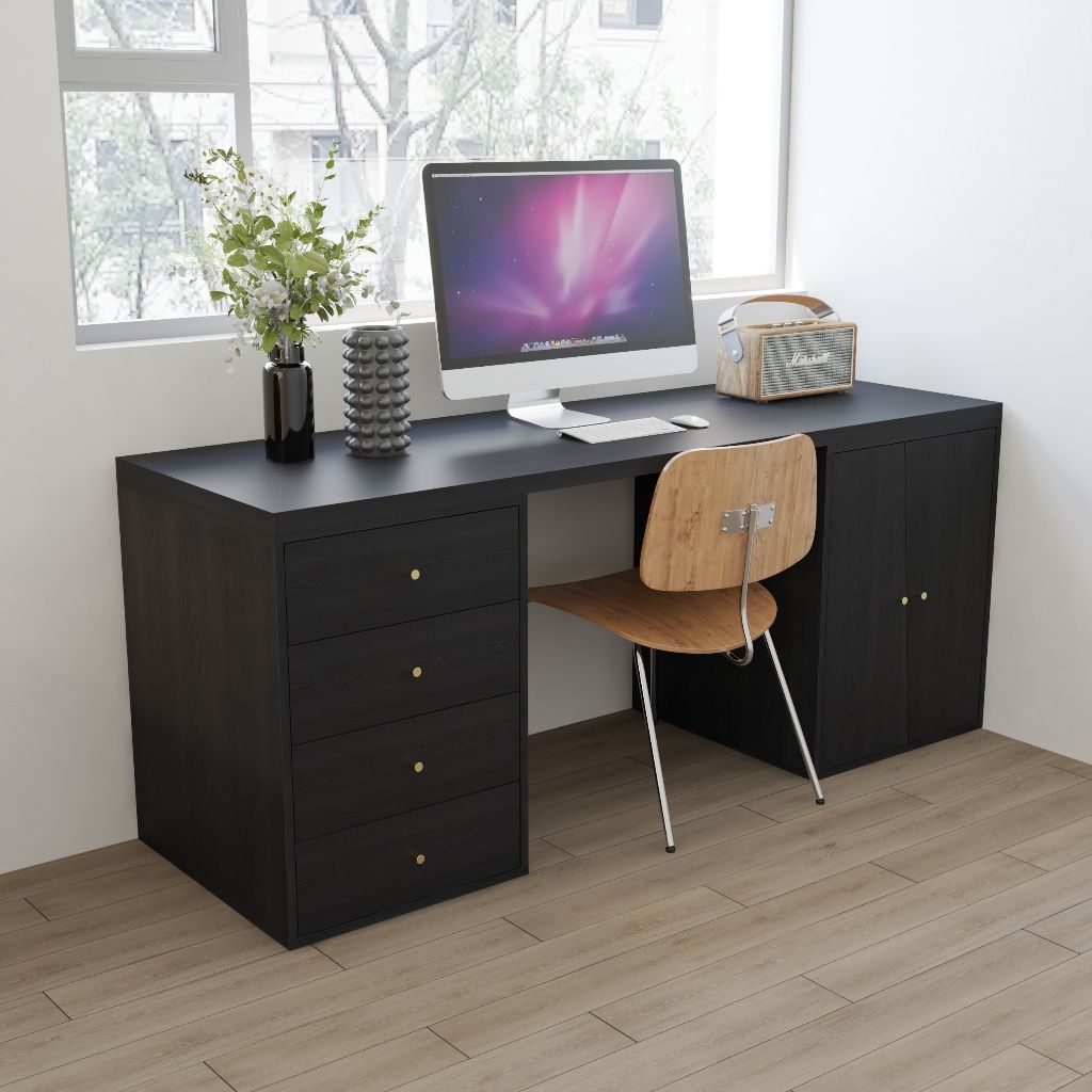 HAPPY FURNITURE , Bàn làm việc 4 ngăn kéo 2 cửa mở - DALEY , BAN_156 , 180cm x 59cm x 75cm DxRxC