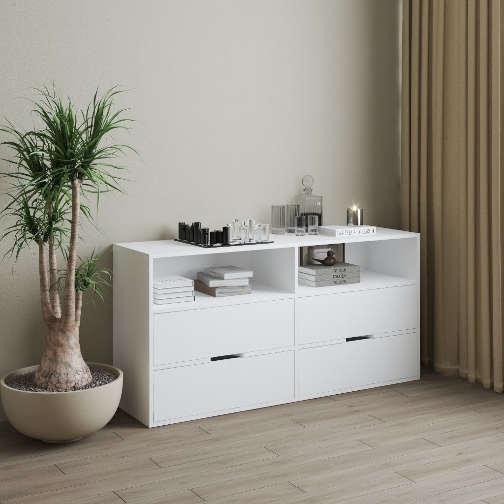 HAPPY FURNITURE , Tủ lưu trữ 4 ngăn kéo - LAYLA , THK_330 , 140cm x 40cm x 70cm DxRxC