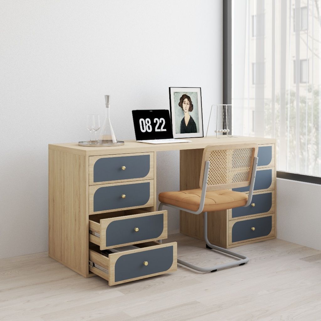 HAPPY FURNITURE , Bàn làm việc 8 ngăn kéo - BANA , BAN_069 , 160cm x 55cm x75cm