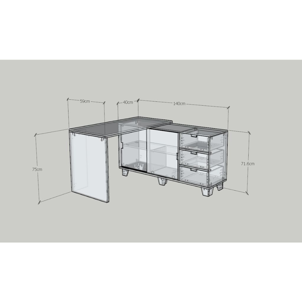 HAPPY FURNITURE , ALVA - Bàn làm việc 2 cửa lùa 3 ngăn kéo, BAN_127 , 140cm x 59cm x 72cm DxRxC