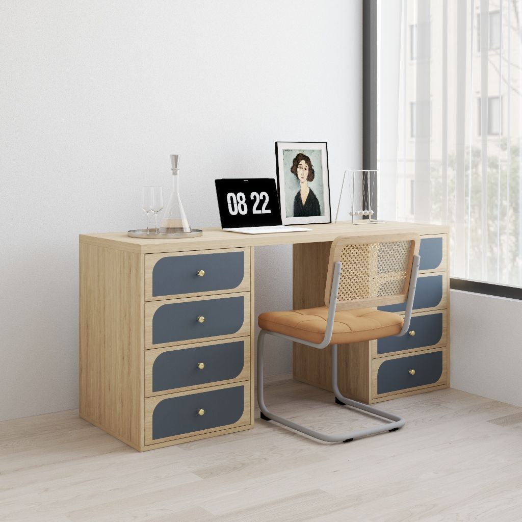 HAPPY FURNITURE , Bàn làm việc 8 ngăn kéo - BANA , BAN_069 , 160cm x 55cm x75cm