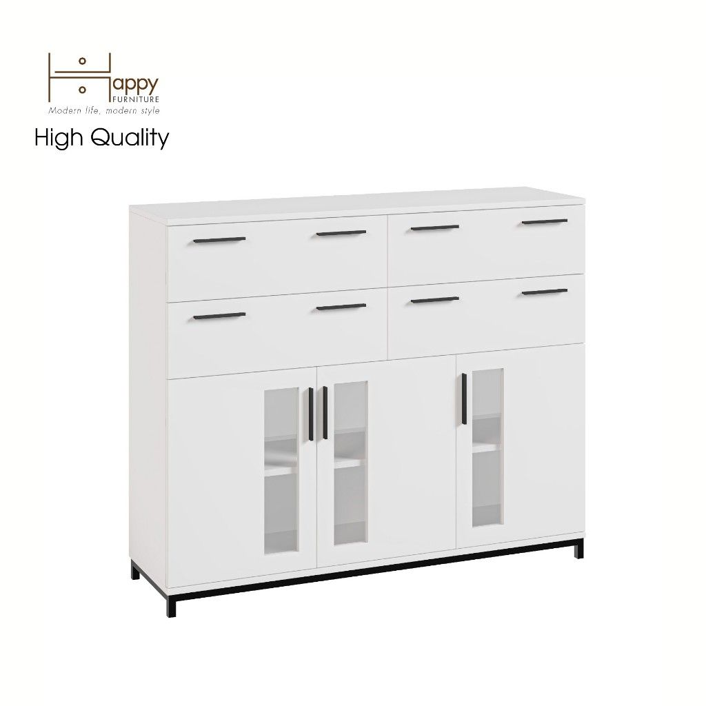HAPPY FURNITURE , Tủ lưu trữ 4 ngăn kéo 3 cửa mở chân sắt - LOUIS , THK_060 , 126cm x 36cm x 104cm