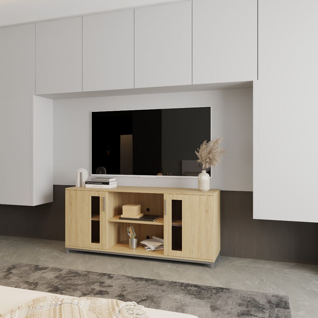 HAPPY FURNITURE , Tủ lưu trữ 2 cửa mở chân sắt - LOUIS , TCM_032 , 150cm x 40cm x 66cm