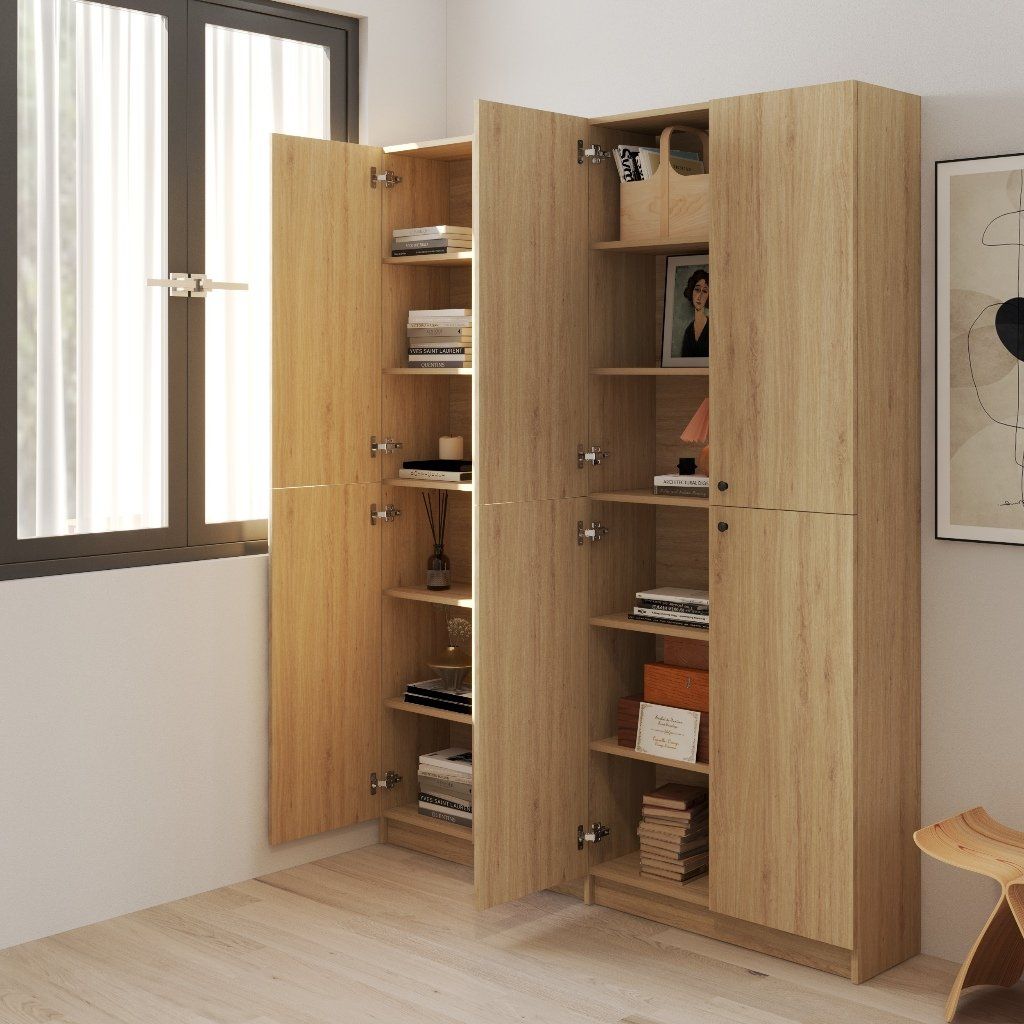 HAPPY FURNITURE , Kệ sách 6 tầng 8 cửa mở - CATY, KSA_079 , 160cm x 30cm x 202cm DxRxC