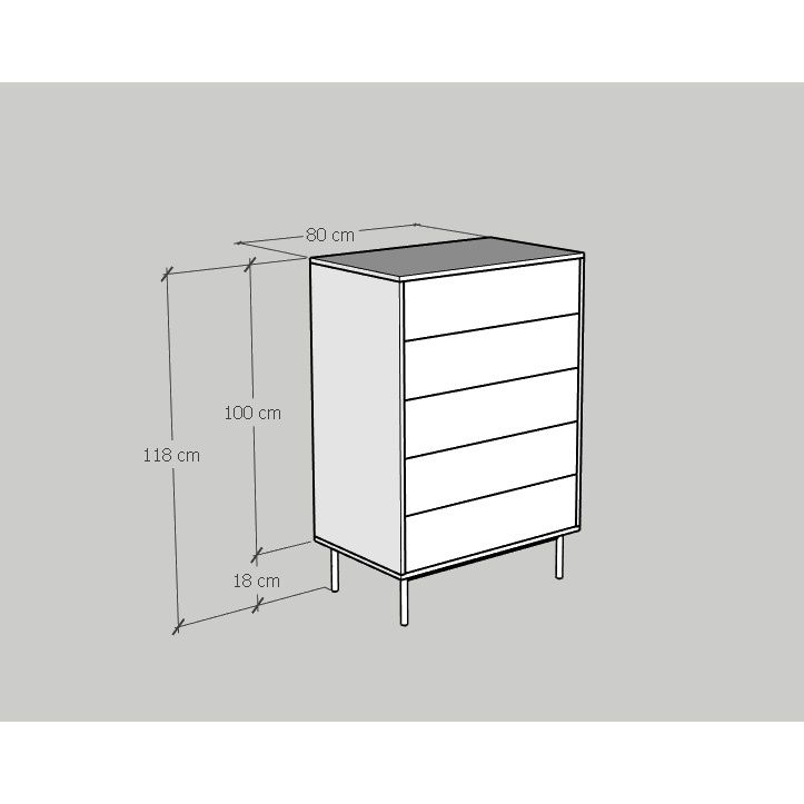 HAPPY FURNITURE , Tủ đựng đồ 5 ngăn chân sắt - BECKY , THK_031 , 80cm x 50cm x 118cm