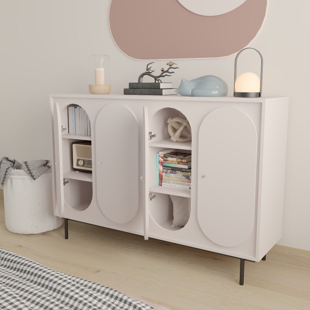 HAPPY FURNITURE , Tủ đựng đồ 4 cửa mở chân sắt - SWEETY , TCM_062 , 140cm x 40cm x 95cm
