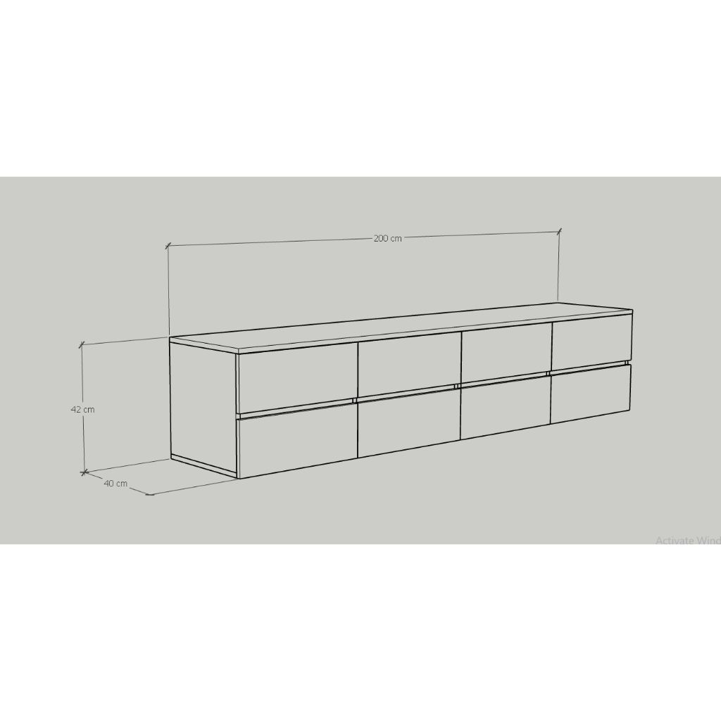 HAPPY FURNITURE , Kệ TV 8 ngăn kéo treo tường - OLA , KTV_024 , 200cm x 40cm x 42cm