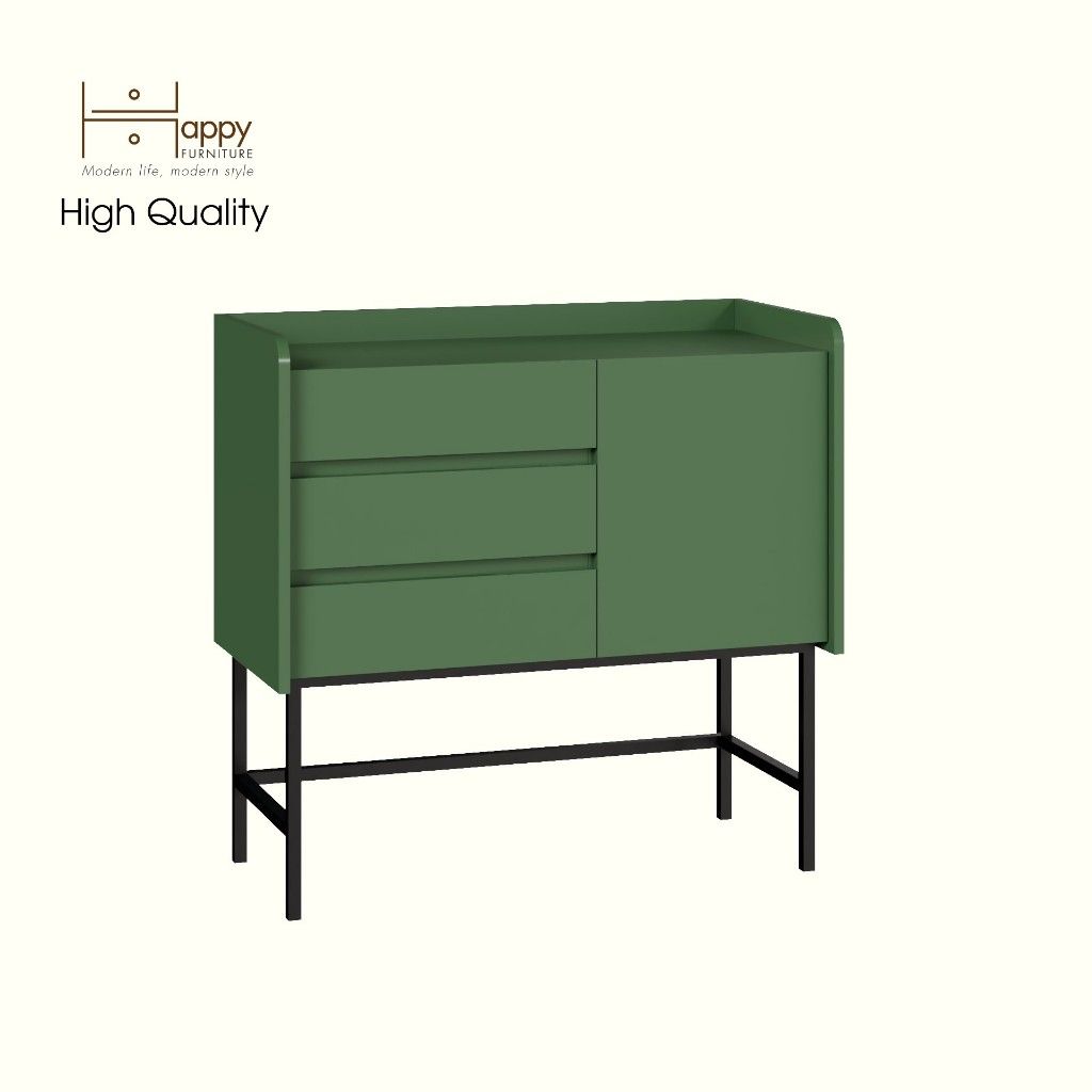 HAPPY FURNITURE , Tủ lưu trữ 3 ngăn kéo 1 cửa mở chân sắt - LAVIA , THK_157 , 90cm x 40cm x 86cm