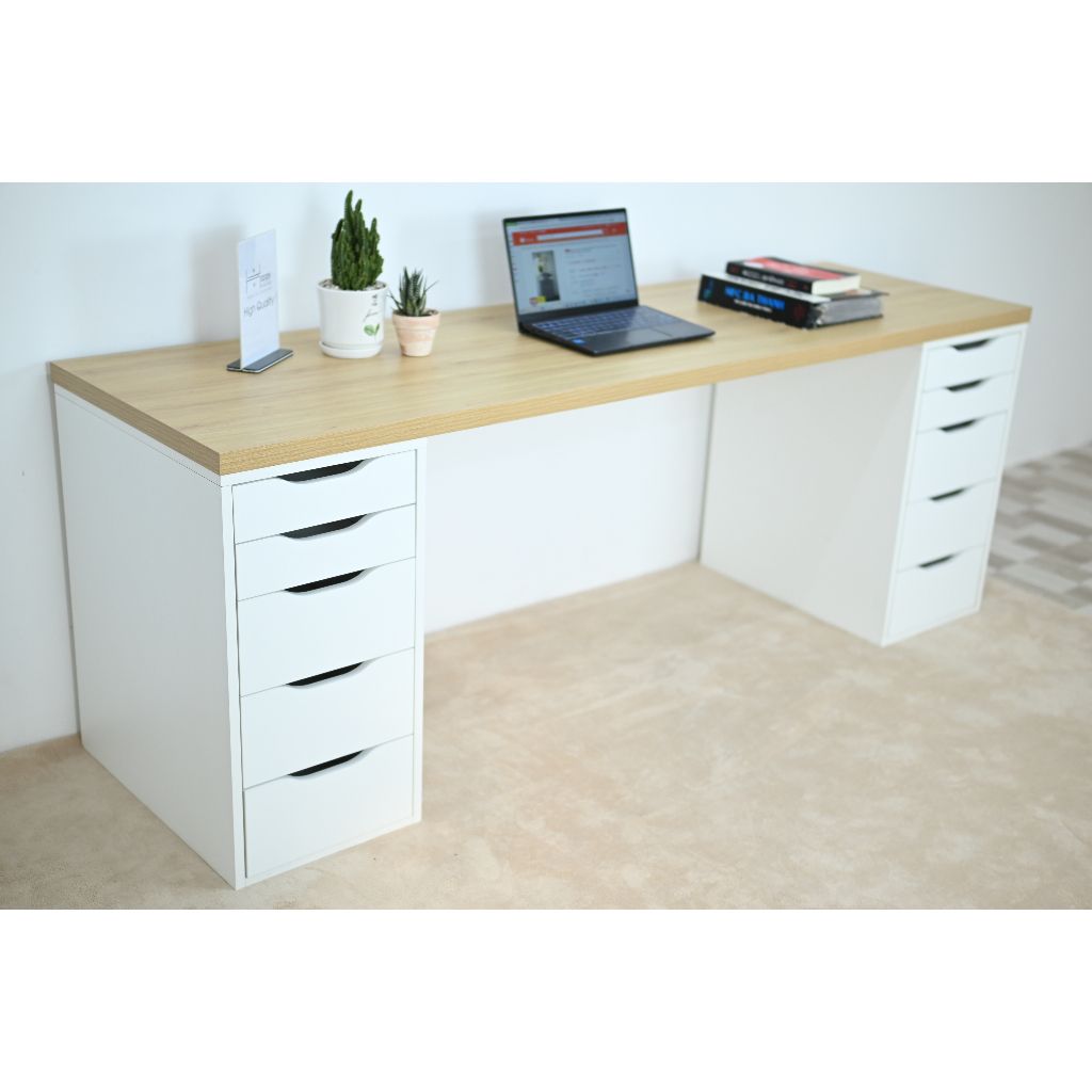 HAPPY FURNITURE , Bàn làm việc 2 bên ngăn tủ 2m x 60cm - LIDA , BAN_025 , 200cm x 60cm x 73cm