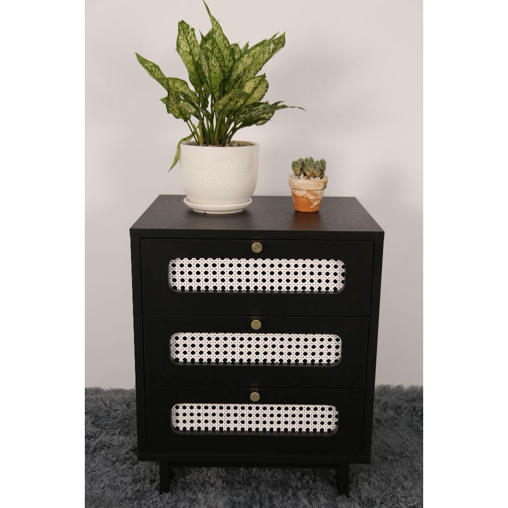 HAPPY FURNITURE , Táp đầu giường 3 ngăn - MEYDAN , THK_077 , 48cm x 40cm x 60cm