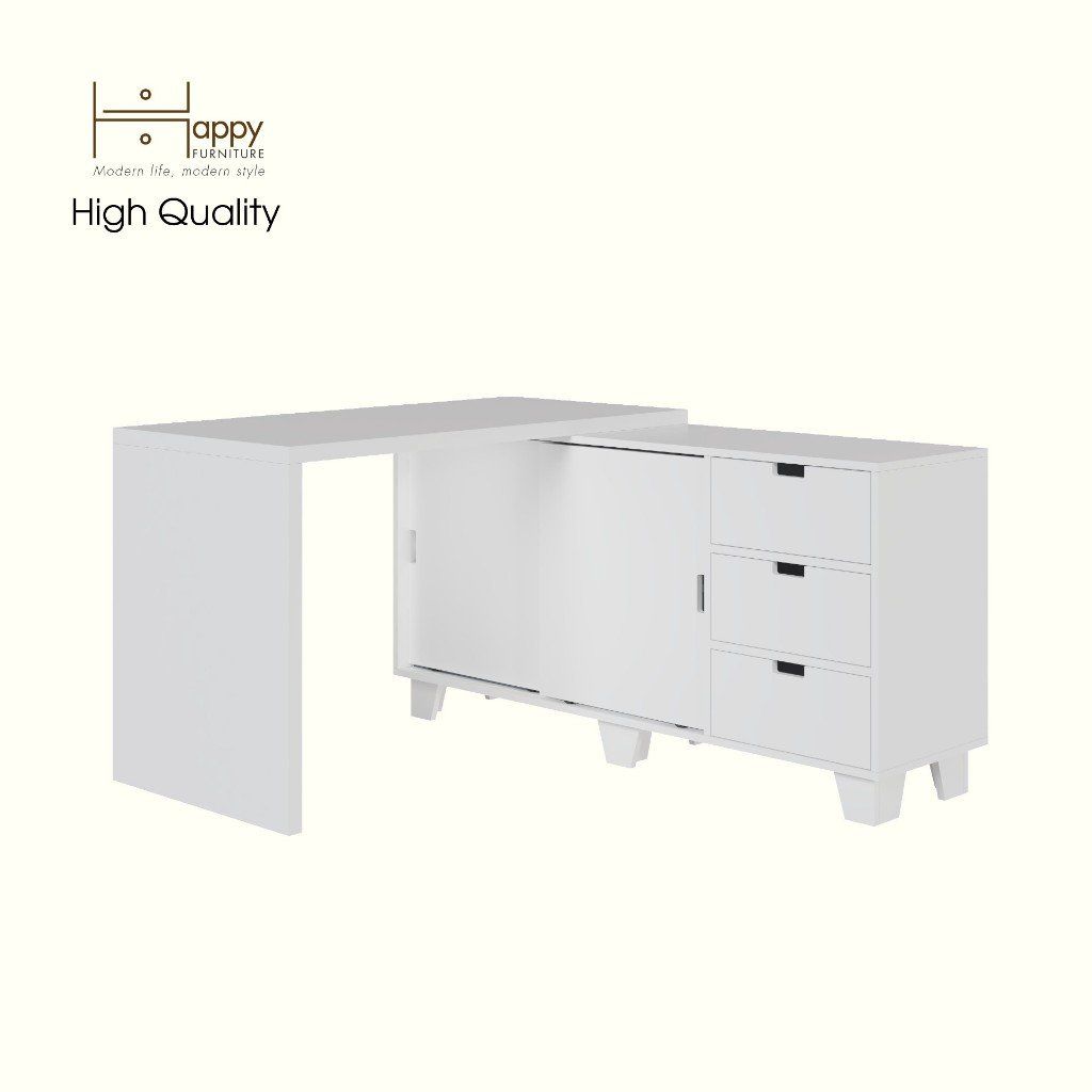 HAPPY FURNITURE , ALVA - Bàn làm việc 2 cửa lùa 3 ngăn kéo, BAN_127 , 140cm x 59cm x 72cm DxRxC