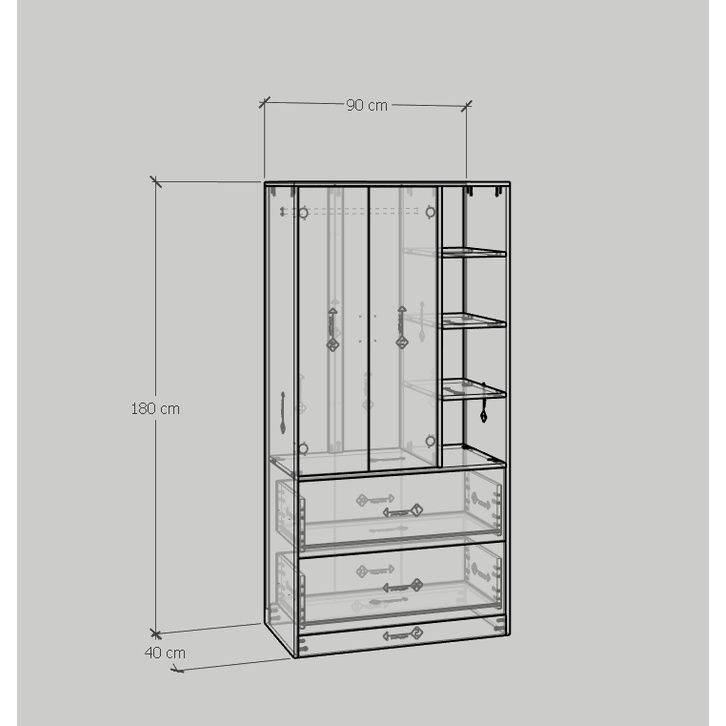 HAPPY FURNITURE , Tủ quần áo đa năng kết hợp kệ - SALY , TCM_008 , 90cm x 40cm x 180cm