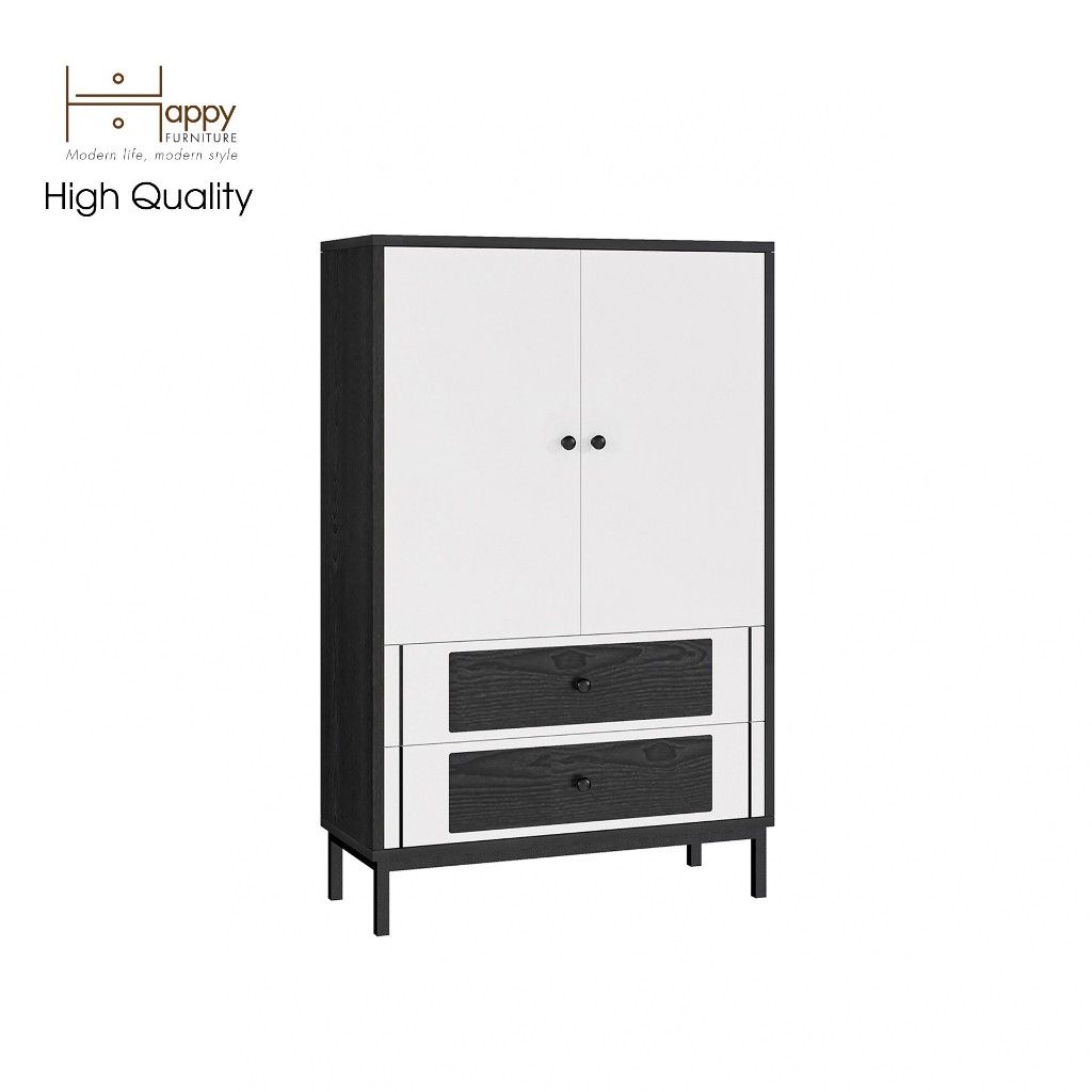 HAPPY FURNITURE , Tủ lưu trữ 2 ngăn kéo chân sắt - TAKO , TCM_143 , 70cm x 30cm x 110cm