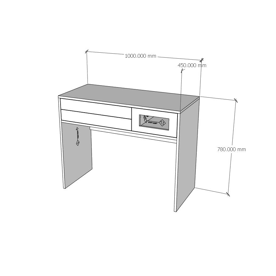 HAPPY FURNITURE , Bàn trang điểm 3 ngăn kéo - ROTAN , BAN_072 , 100cm x 45cm x 78cm