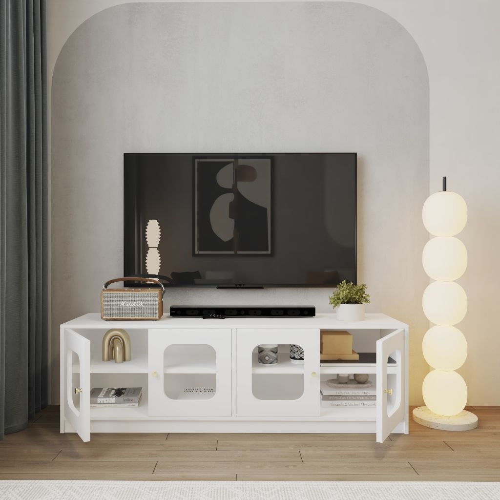 HAPPY FURNITURE , Kệ TV 4 cửa kính - NOAH , KTV_109 , 160cm x 45cm x 50cm DxRxC