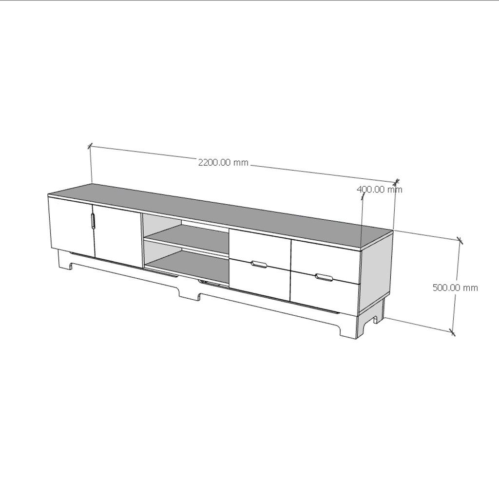 HAPPY FURNITURE , Kệ TV 4 ngăn kéo - MOLLY , KTV_025 , 220cm x 40cm x 50cm