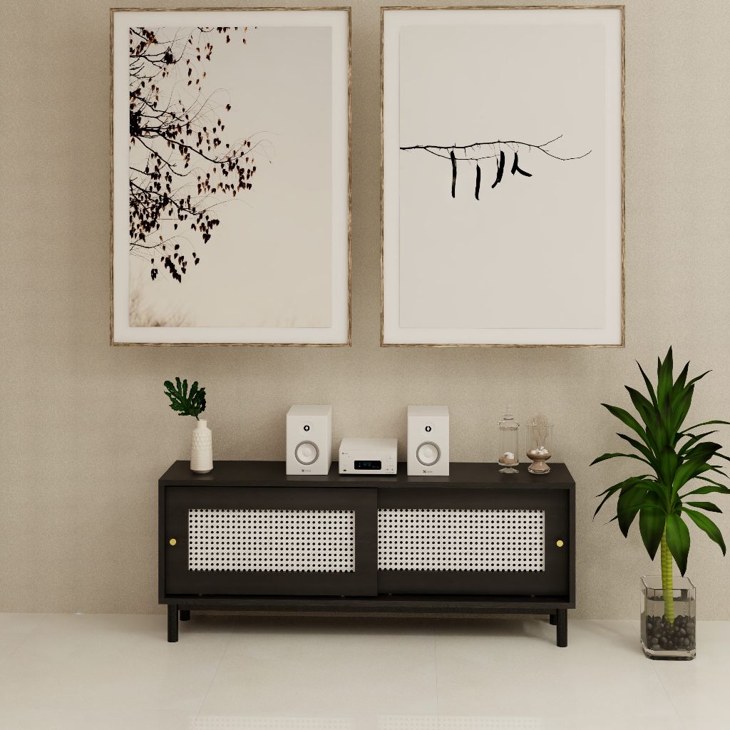 HAPPY FURNITURE , Tủ lưu trữ 2 cánh lùa chân sắt - ROTAN , TCL_031 , 120x30x48cm
