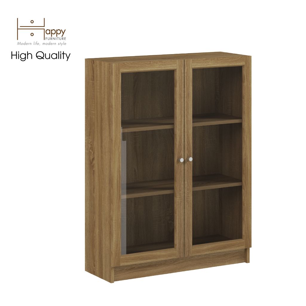 HAPPY FURNITURE , kệ sách 3 tầng cửa kính - CATY , KSA_012 , 80cm x 30cm x 106cm