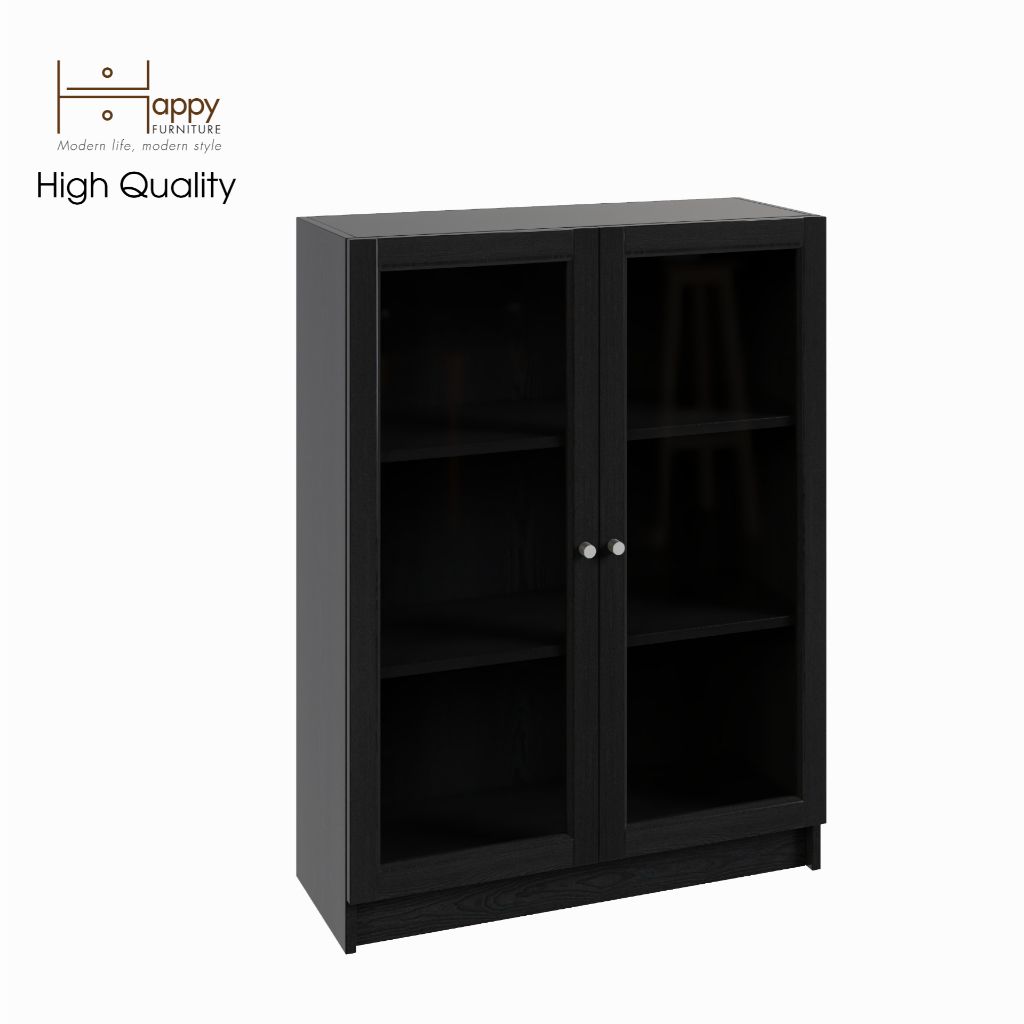HAPPY FURNITURE , kệ sách 3 tầng cửa kính - CATY , KSA_012 , 80cm x 30cm x 106cm