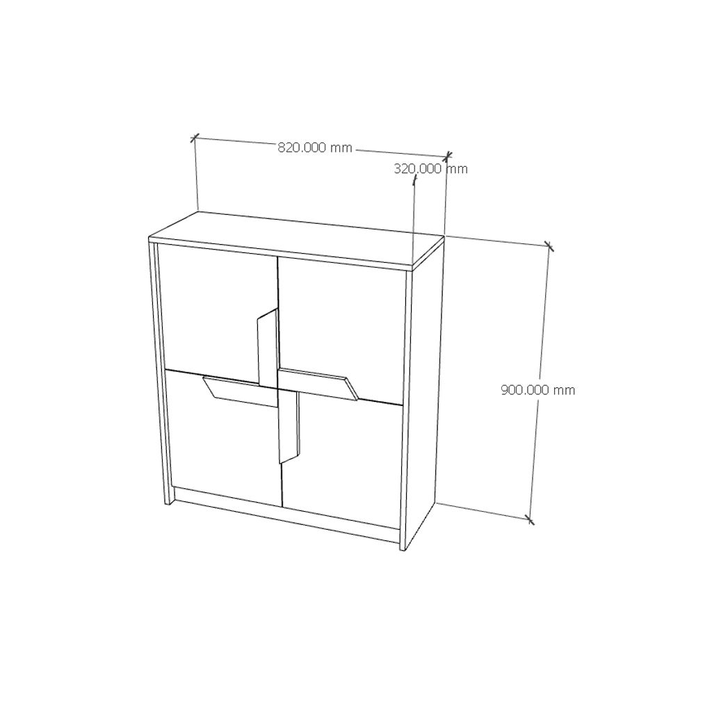 HAPPY FURNITURE , Tủ lưu trữ 4 cánh mở - PONIX , TCM_115 , 82cm x 32cm x 90cm