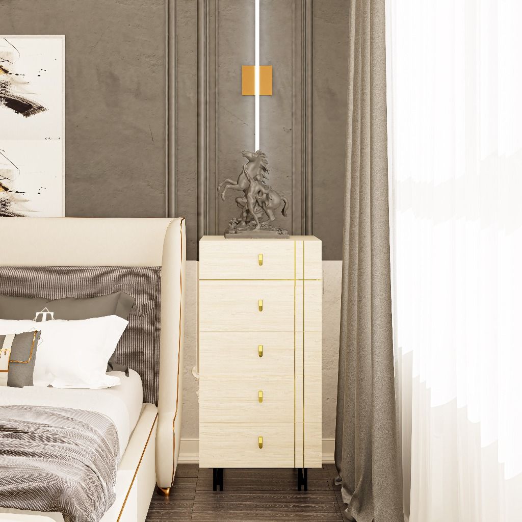 HAPPY FURNITURE , gỗ tự nhiên , Tủ lưu trữ 5 ngăn kéo Chân sắt - JOCASTA , THK_168 , 56cm x 45cm x 116cm