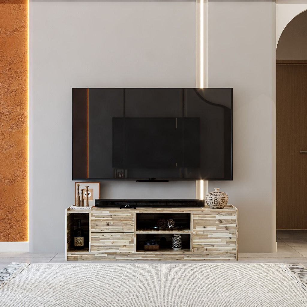 HAPPY FURNITURE , Gỗ tự nhiên , Kệ TV 2 ngăn kéo - GAMZE , KTV_059 , 160cm x 54cm x 48cm