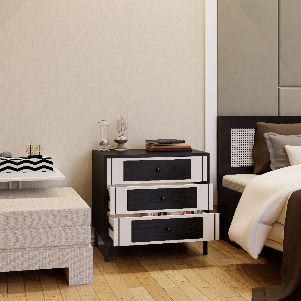 HAPPY FURNITURE , Tủ lưu trữ 3 ngăn kéo chân sắt - TAKO , THK_131 , 64cm x 40cm x 61cm