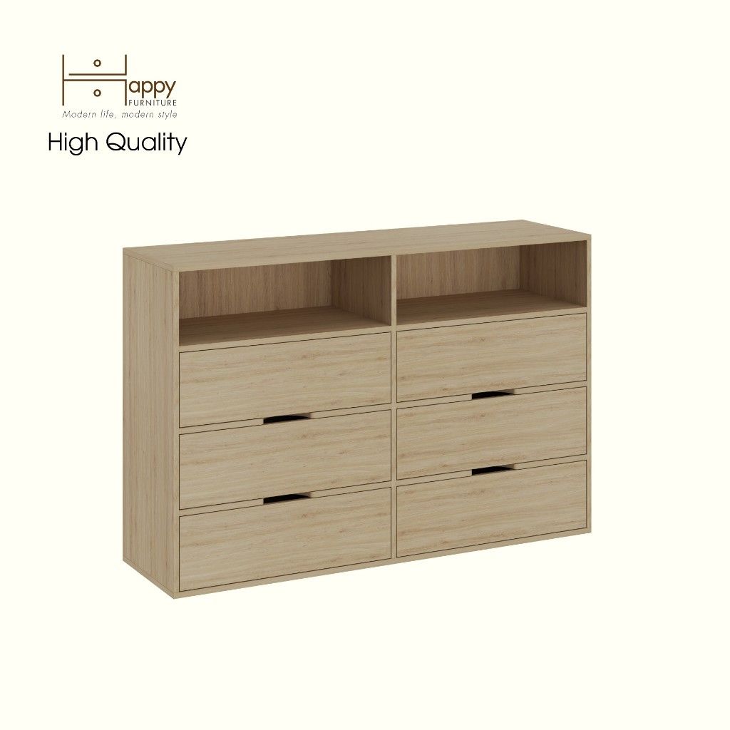 HAPPY FURNITURE , Tủ lưu trữ 6 ngăn kéo - LAYLA , THK_331 , 140cm x 40cm x 93cm DxRxC