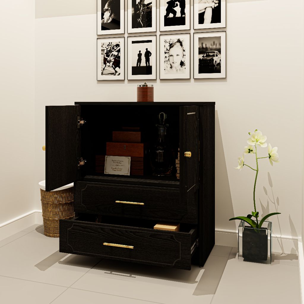 HAPPY FURNITURE , Tủ lưu trữ 2 cửa mở 2 ngăn kéo - NERIS , TCM_146 , 70cm x 36cm x 80cm