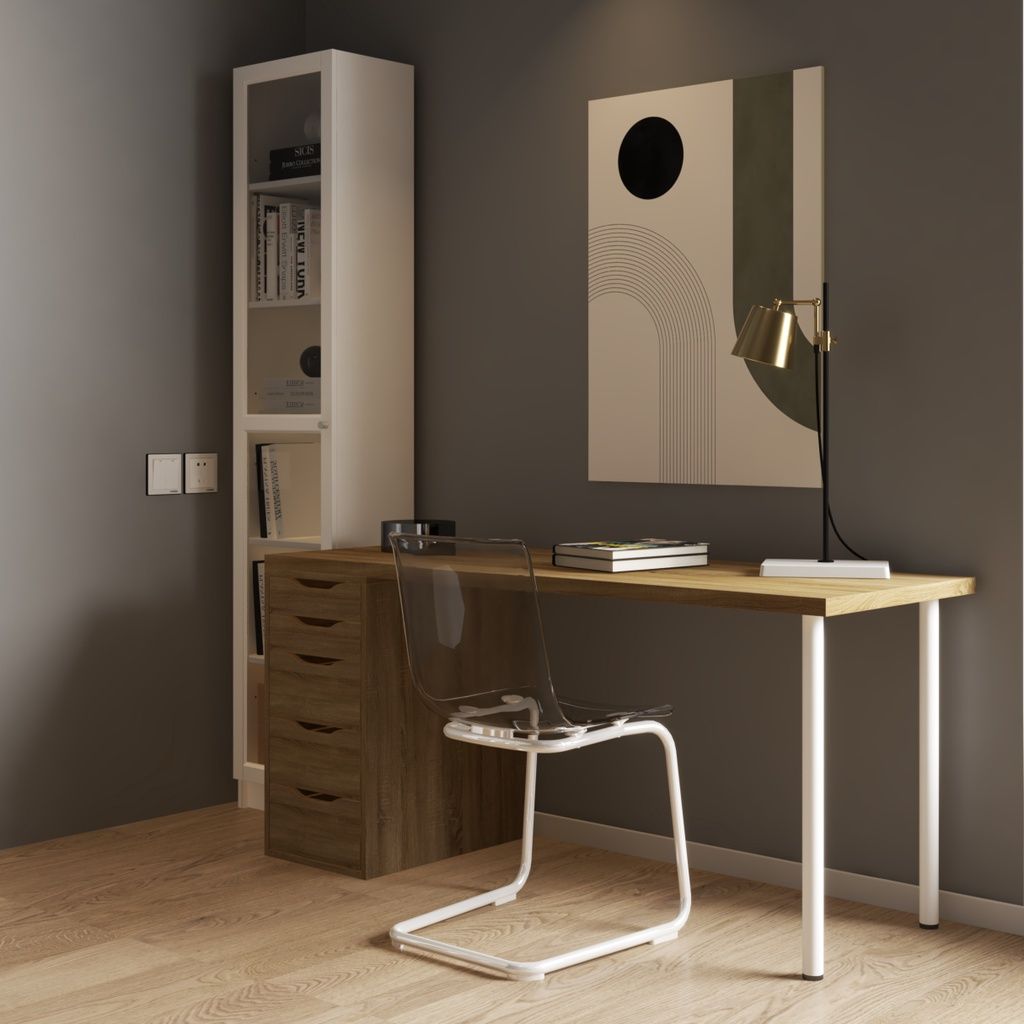 HAPPY FURNITURE , Bàn làm việc chân sắt 1 bên ngăn tủ - LIDA , BAN_020 BAN_021 BAN_022 BAN_023 , 59x72cm , sâu x cao