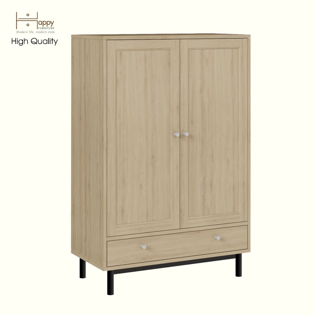 HAPPY FURNITURE , Kệ sách 3 tầng 2 cửa mở chân sắt - CATY , KSA_057, 80cm x 39cm x 120cm