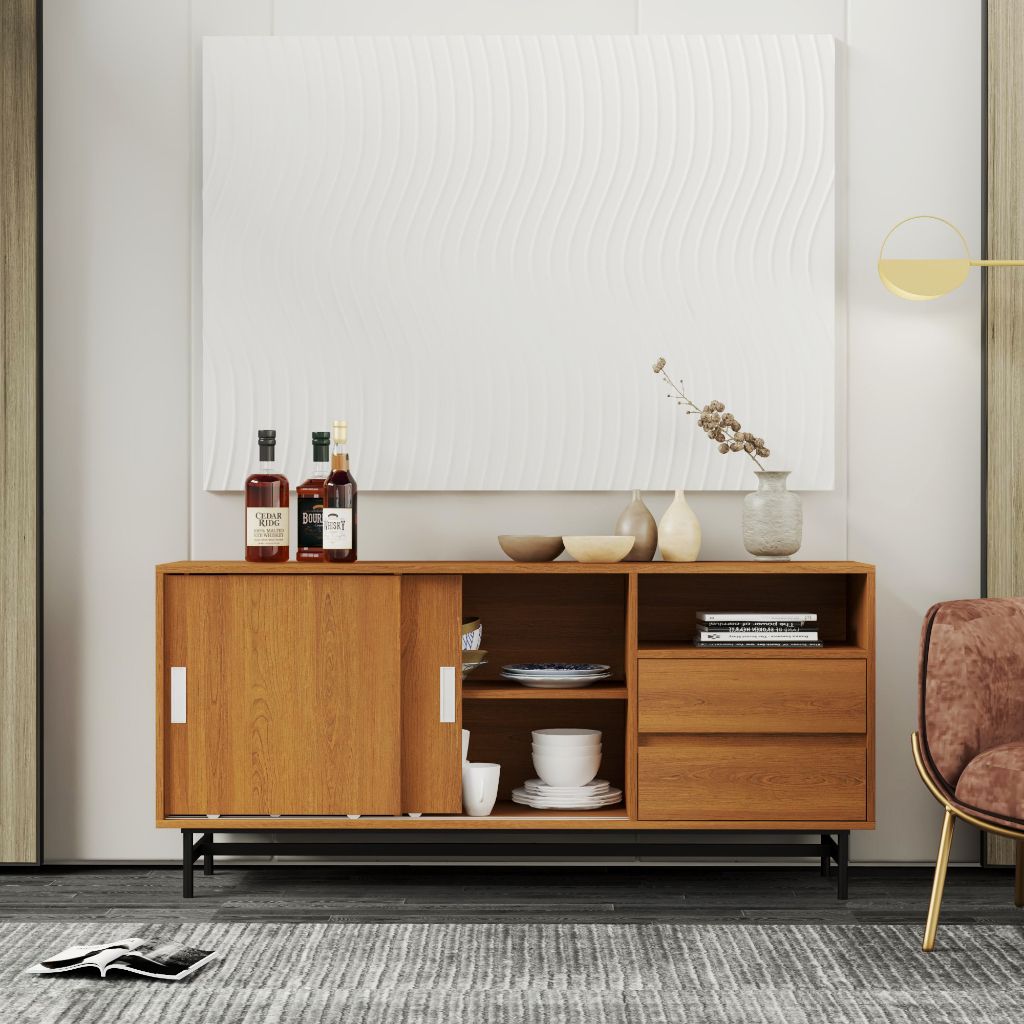 HAPPY FURNITURE , Tủ lưu trữ 2 ngăn cánh lùa chân sắt - LUCA , TCL_023 , 150x36x70cm