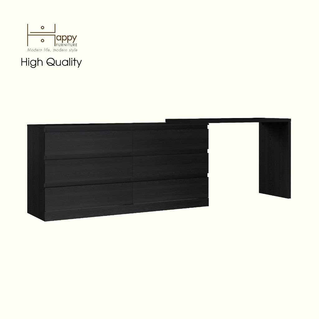 HAPPY FURNITURE , Tủ lưu trữ 6 ngăn kéo kết hợp bàn - VENNI , BAN_119 , 260cm x 48cm x 81cm DxRxC